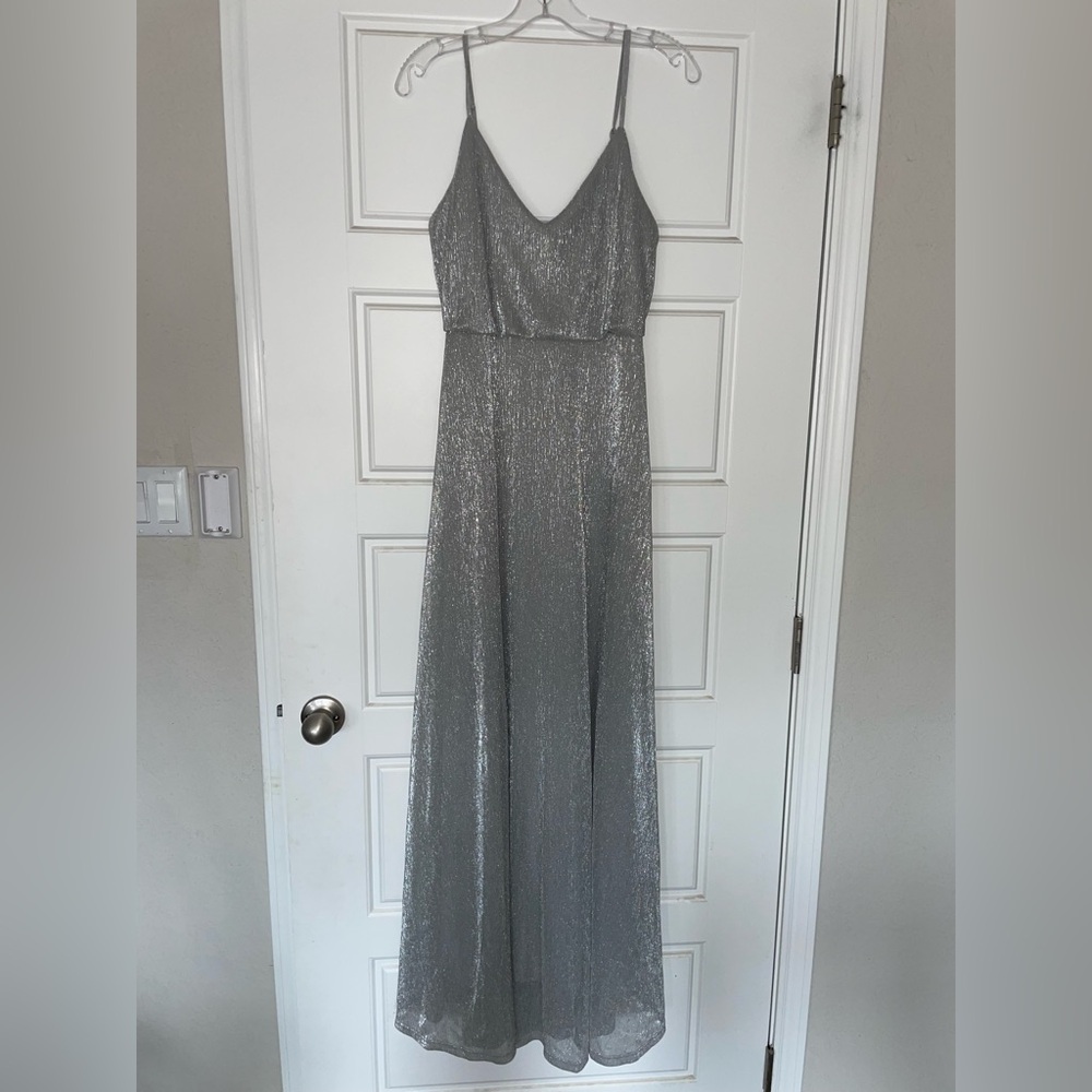 Lulus Silver Metallic Gown